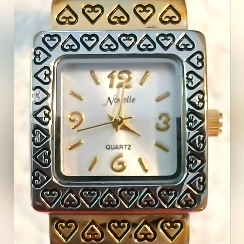 Novelle Quartz Watch Hinged White & Yellow Gold Tone Cuff Band